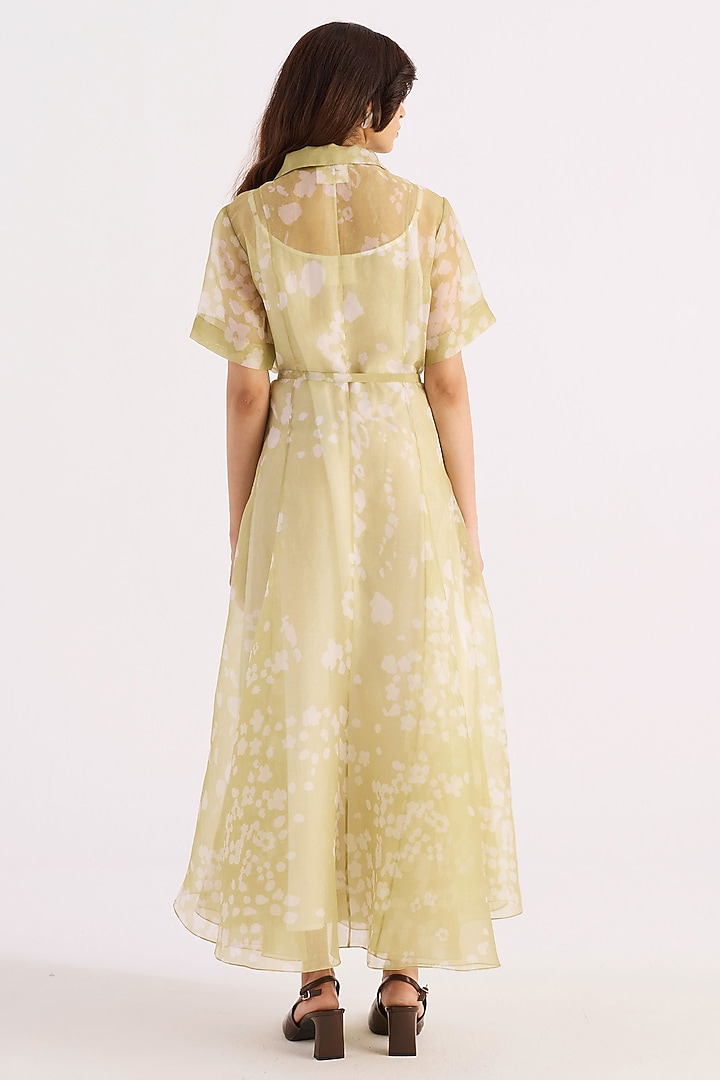 Green Silk Organza Floral Printed Vacation Dress by KIRU at Pernia's Pop Up Shop