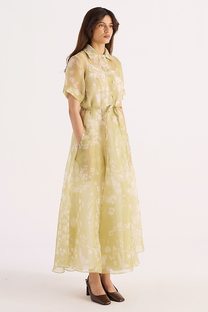 Green Silk Organza Floral Printed Vacation Dress by KIRU at Pernia's Pop Up Shop