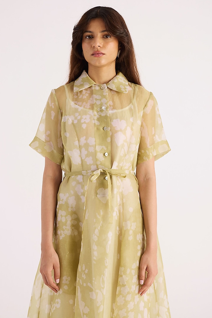 Green Silk Organza Floral Printed Vacation Dress by KIRU at Pernia's Pop Up Shop