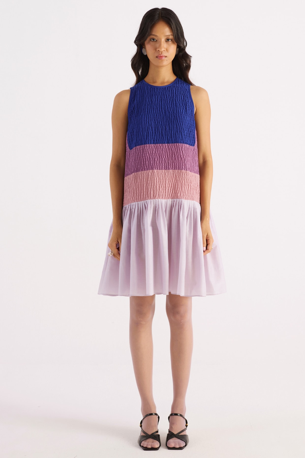 KIRU Royal Blue & Pink Cotton Color-Blocked A-Line Dress