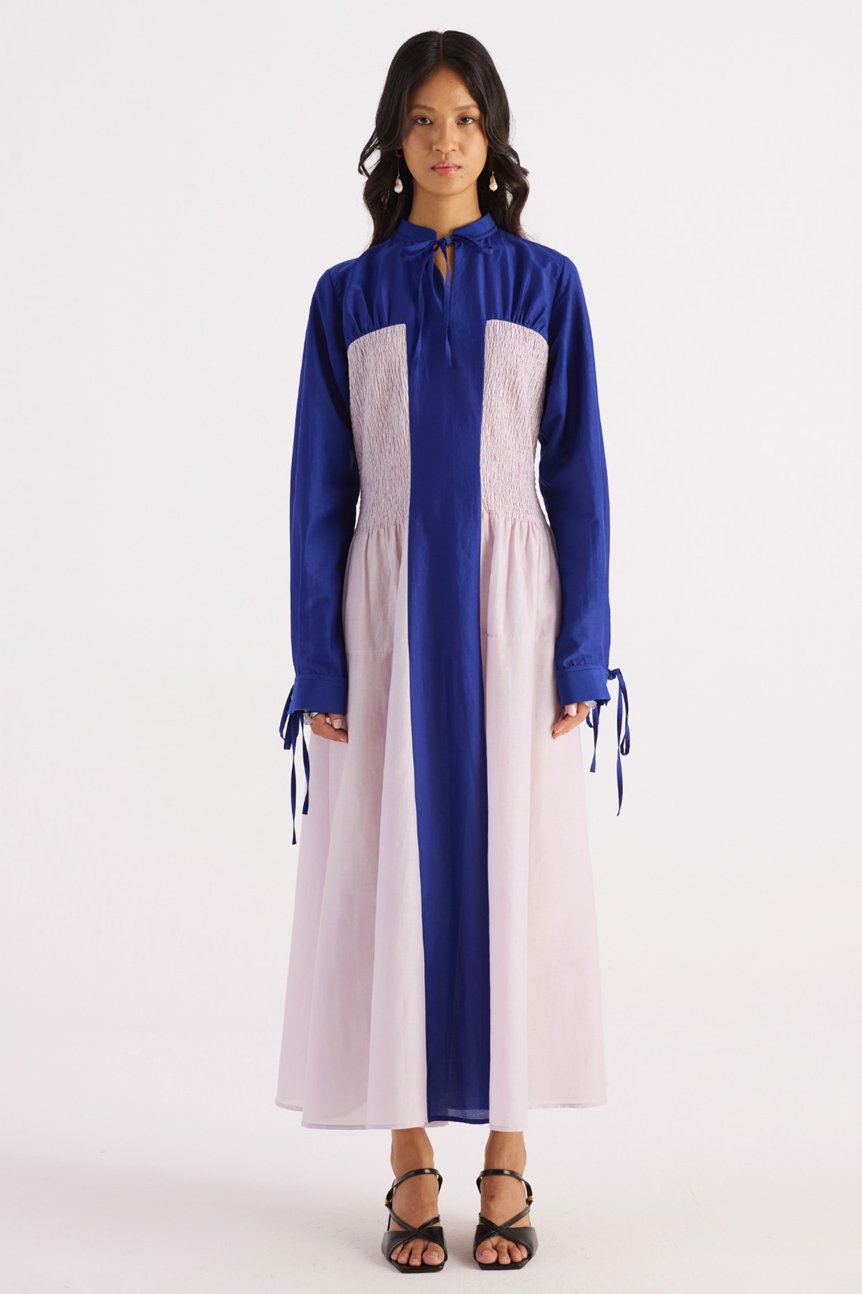 KIRU Lilac & Royal Blue Cotton Silk Color-Blocked Dress