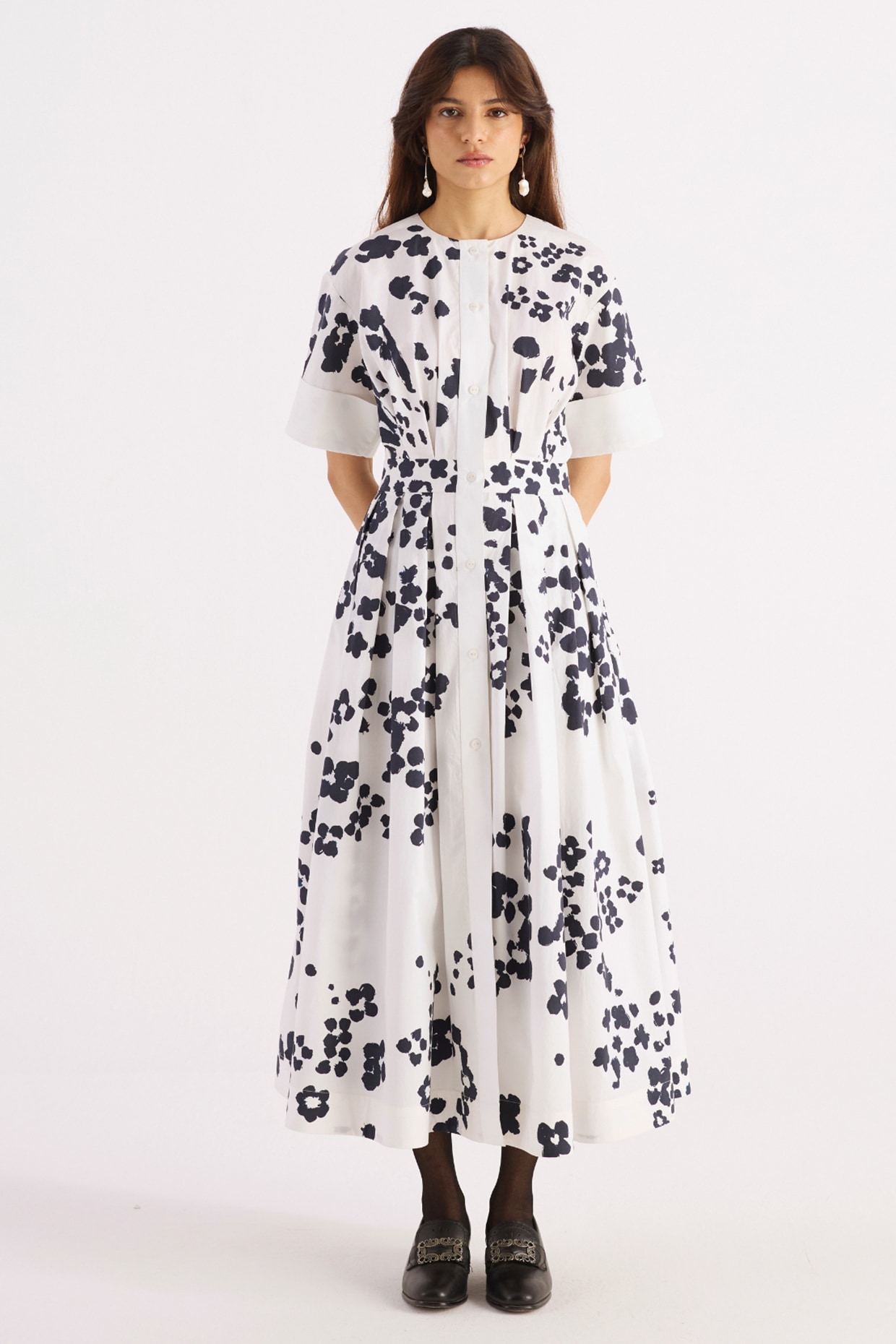 KIRU Black & White Cotton Floral Printed Dress