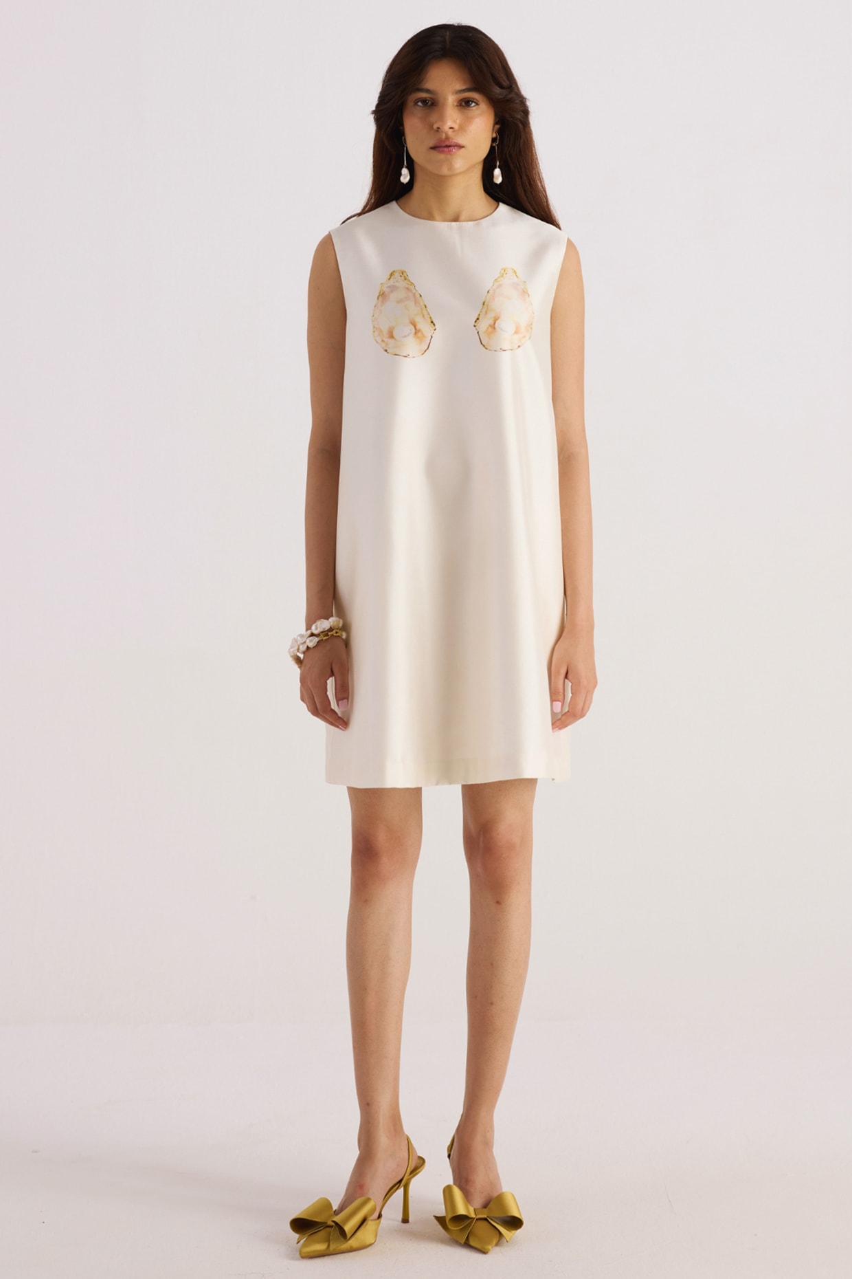 KIRU Pearl White Taffeta Shell Printed Mini A-Line Dress