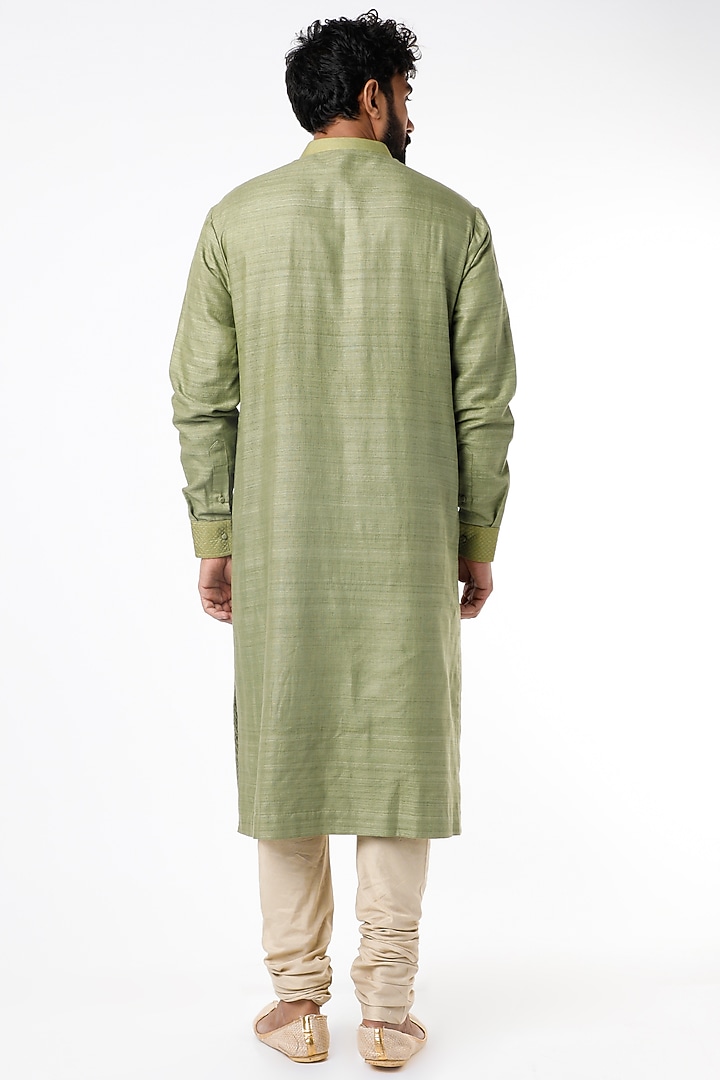 Olive Green Tonal Embroidered Kurta Set by Kishore Ramani at Pernia's Pop Up Shop