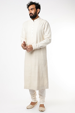 Ivory Tonal Embroidered Kurta Set  by Kishore Ramani