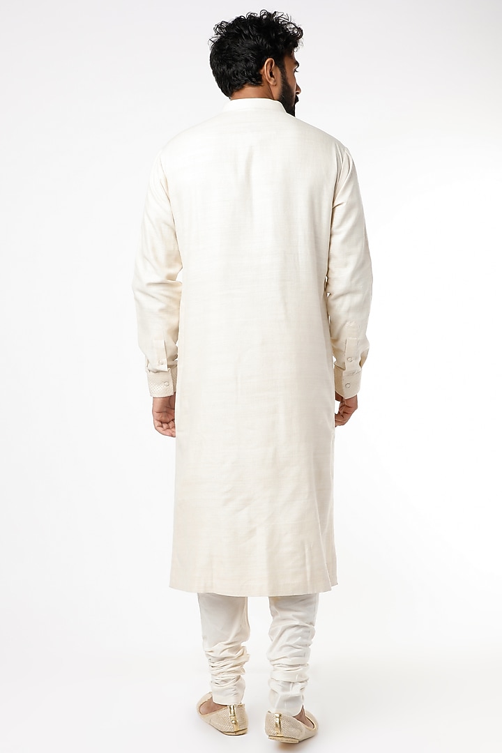 Ivory Tonal Embroidered Kurta Set by Kishore Ramani at Pernia's Pop Up Shop