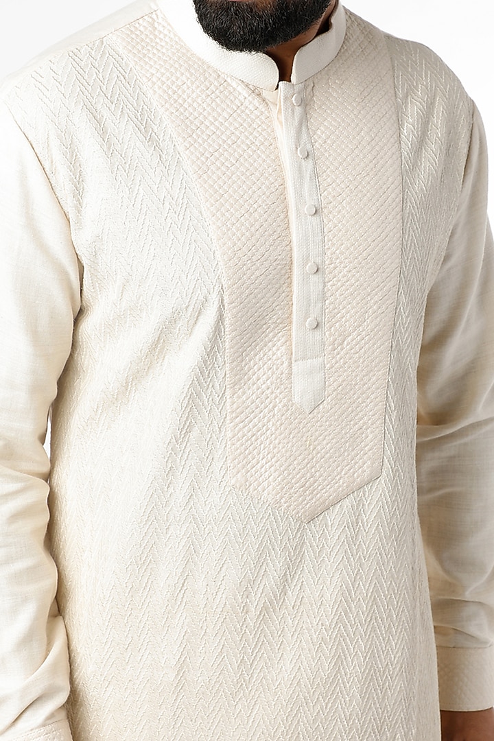 Ivory Tonal Embroidered Kurta Set by Kishore Ramani at Pernia's Pop Up Shop