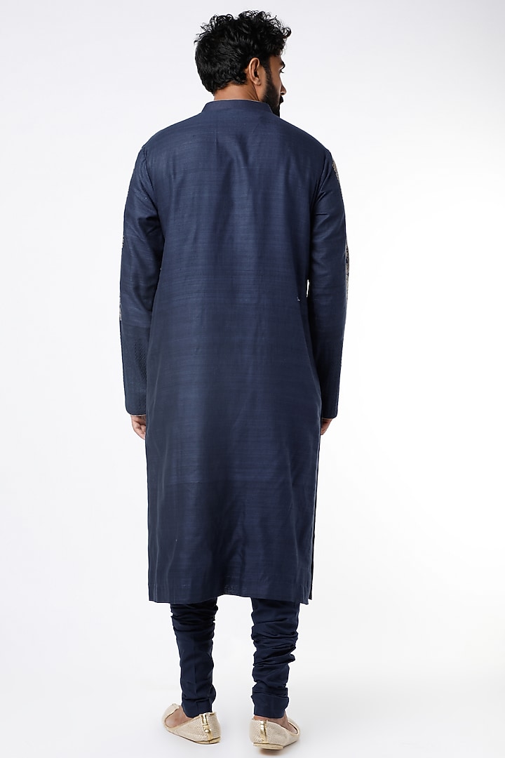 Navy Blue Motifs Embroidered Kurta Set by Kishore Ramani at Pernia's Pop Up Shop