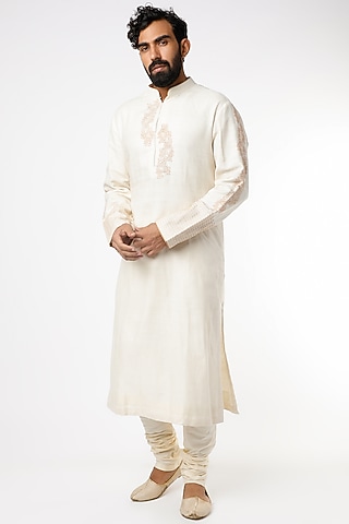 Ivory Motifs Embroidered Kurta Set by Kishore Ramani