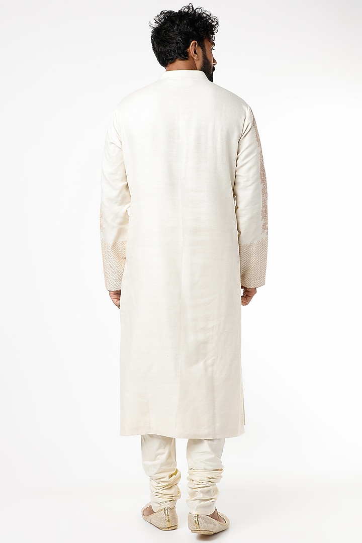 Ivory Motifs Embroidered Kurta Set by Kishore Ramani at Pernia's Pop Up Shop
