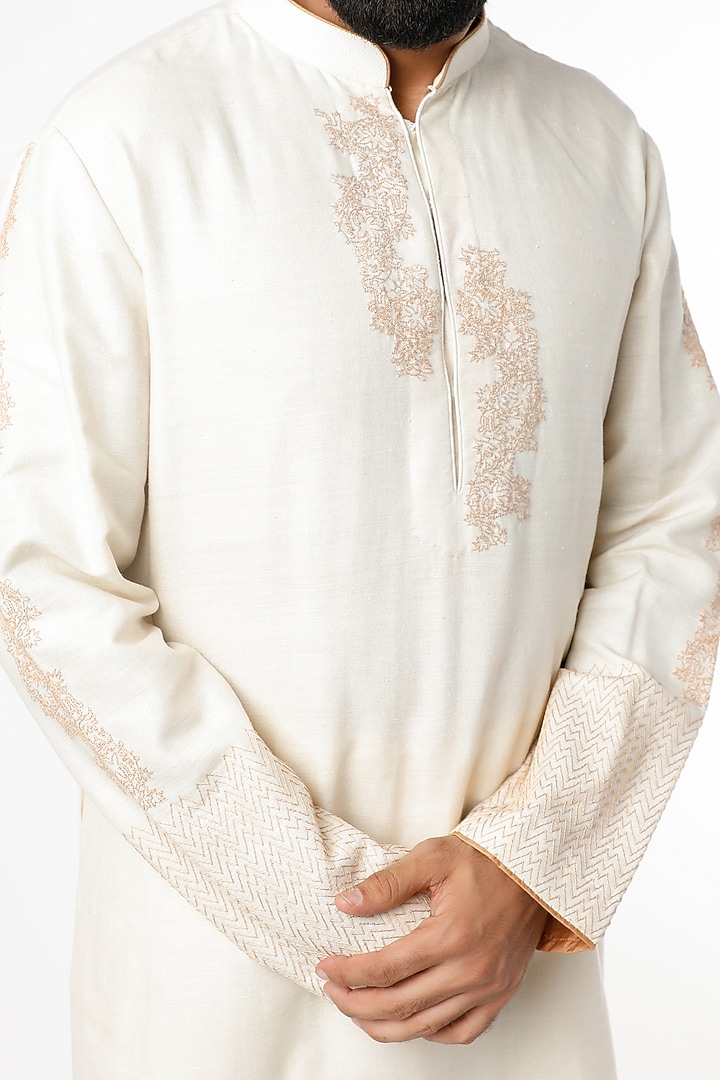 Ivory Motifs Embroidered Kurta Set by Kishore Ramani at Pernia's Pop Up Shop