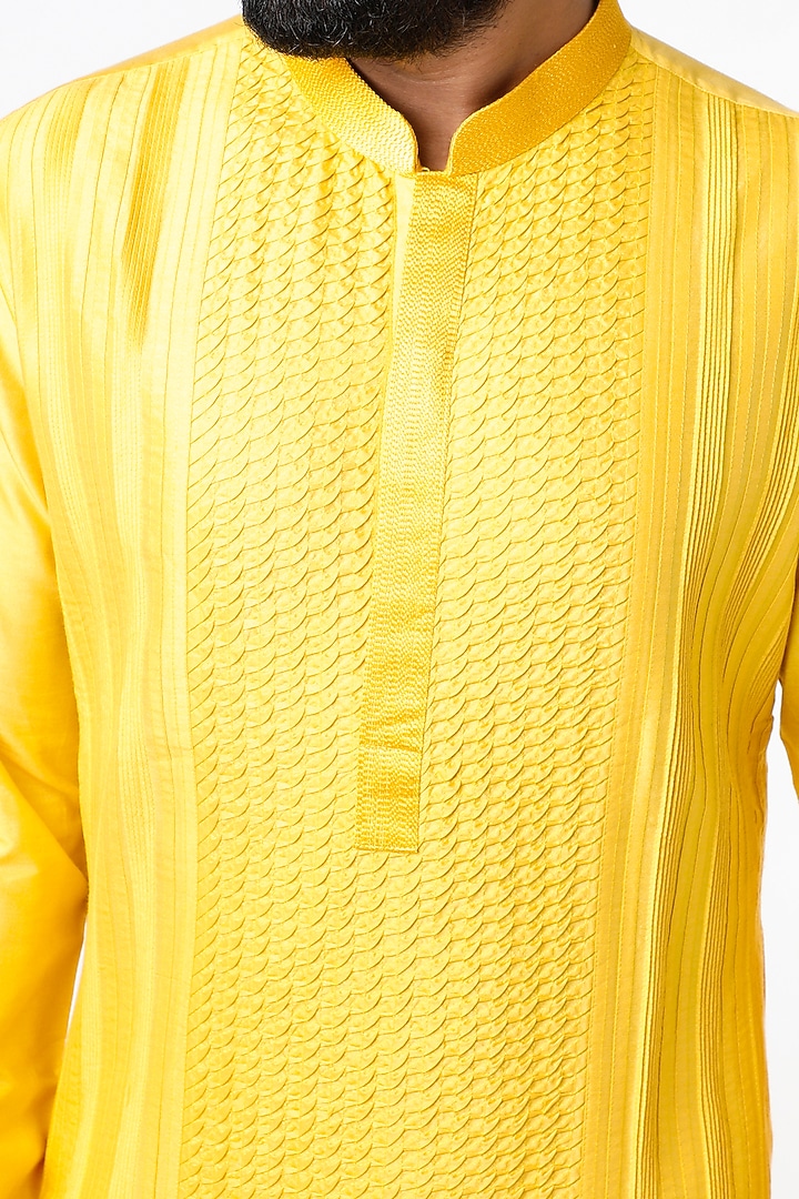 Yellow Cotton Silk Kurta Set by Kishore Ramani at Pernia's Pop Up Shop