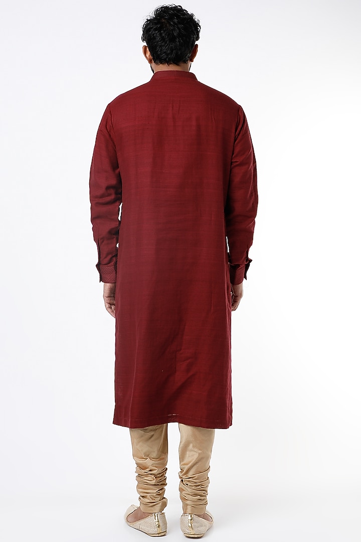 Red Tonal Embroidered Kurta Set by Kishore Ramani at Pernia's Pop Up Shop