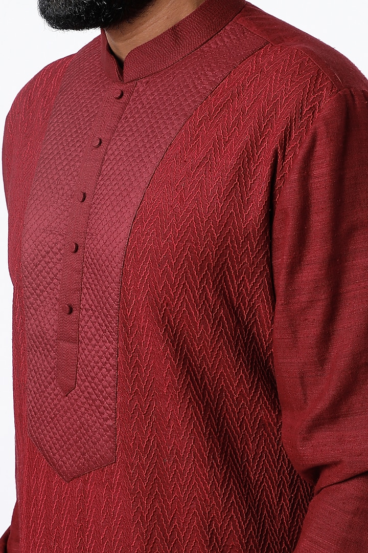 Red Tonal Embroidered Kurta Set by Kishore Ramani at Pernia's Pop Up Shop