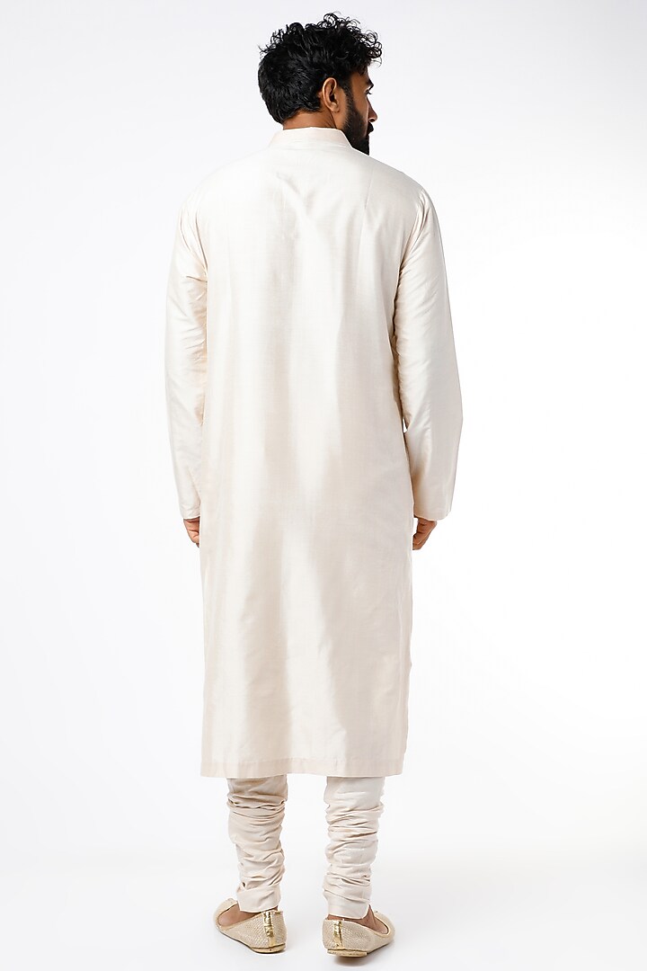Ivory Cotton Silk Pleated Kurta Set by Kishore Ramani at Pernia's Pop Up Shop