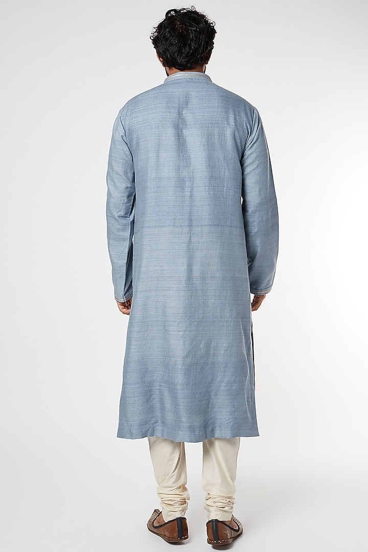 Sky Grey Blue Silk Kurta Set by Kishore Ramani at Pernia's Pop Up Shop