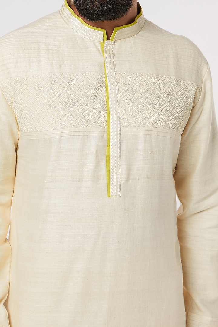 Off White Silk Kurta Set by Kishore Ramani at Pernia's Pop Up Shop