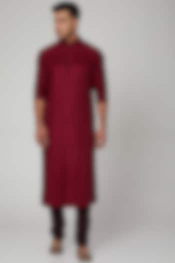 Deep Red Embroidered Kurta Set  by Kishore Ramani at Pernia's Pop Up Shop