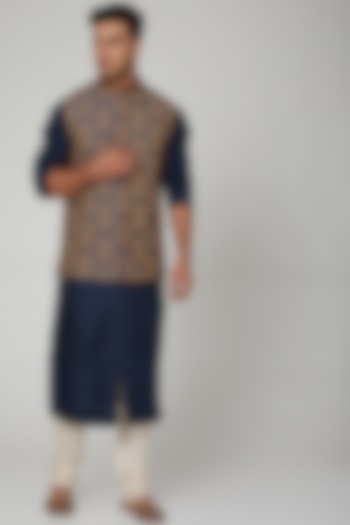 Blue Embroidered Bundi Jacket by Kishore Ramani at Pernia's Pop Up Shop