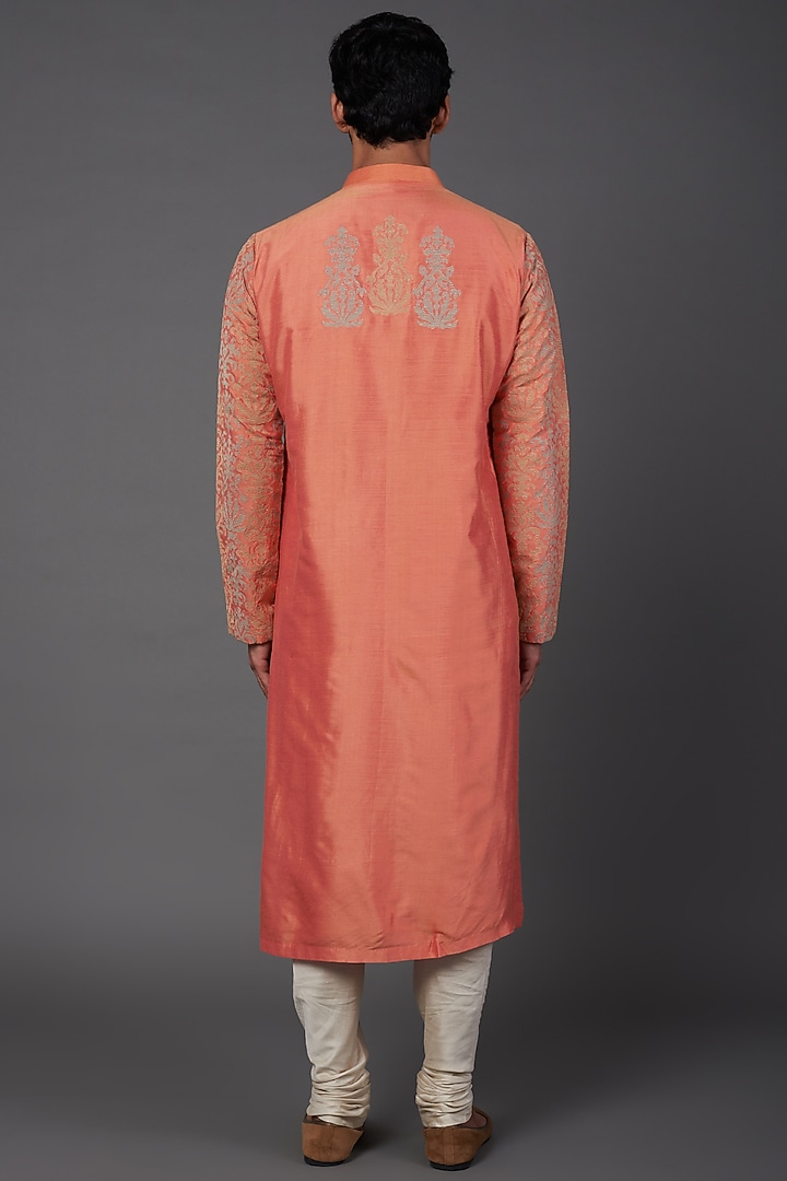 Peach Embroidered Kurta Set by Kishore Ramani at Pernia's Pop Up Shop