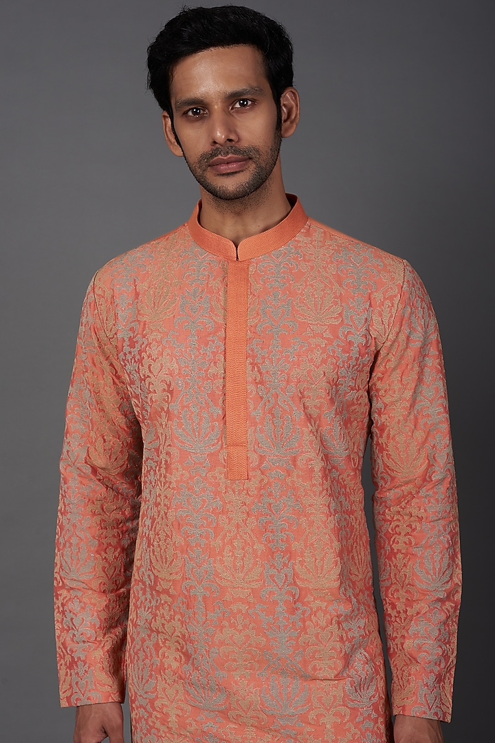 Peach Embroidered Kurta Set by Kishore Ramani at Pernia's Pop Up Shop