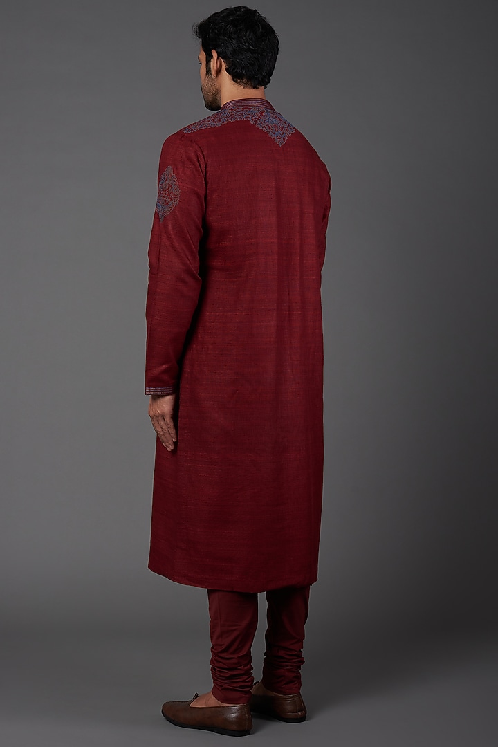 Deep Red Embroidered Kurta Set by Kishore Ramani at Pernia's Pop Up Shop