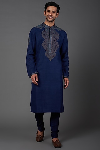 Navy Embroidered Kurta Set by Kishore Ramani