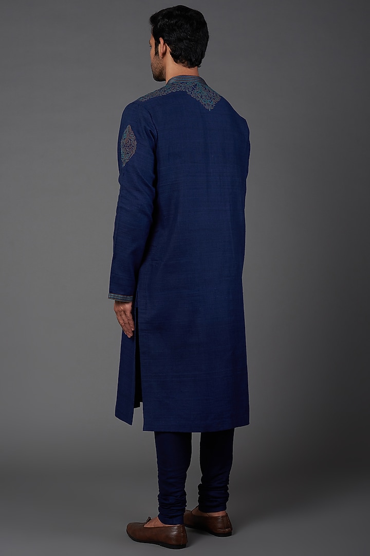 Navy Embroidered Kurta Set by Kishore Ramani at Pernia's Pop Up Shop