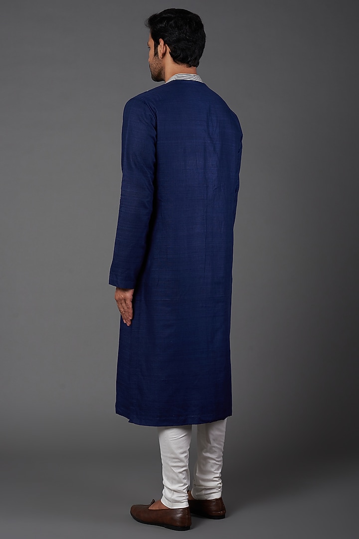 Navy Silk Embroidered Kurta Set by Kishore Ramani at Pernia's Pop Up Shop