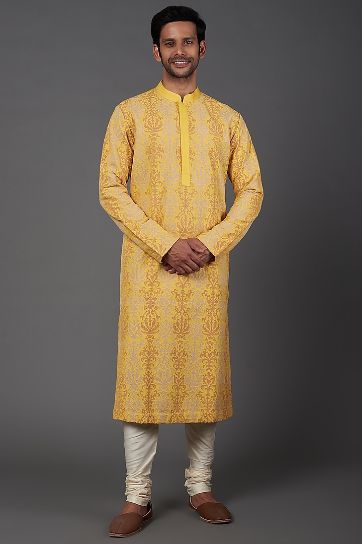 Yellow Embroidered Kurta Set by Kishore Ramani