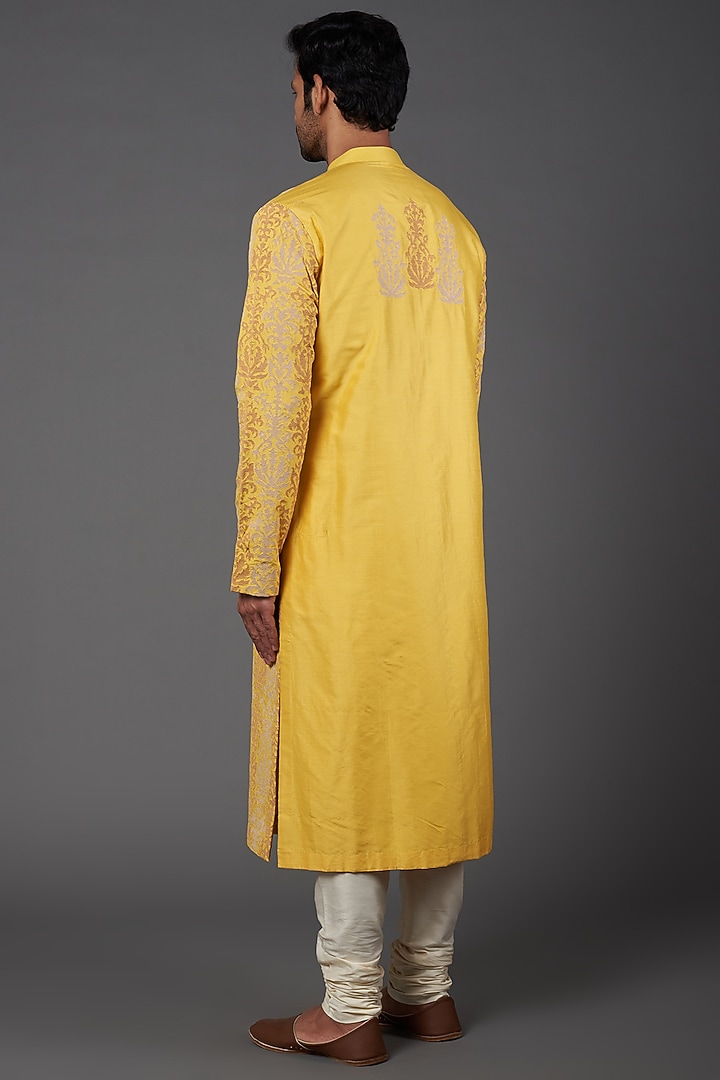 Yellow Embroidered Kurta Set by Kishore Ramani at Pernia's Pop Up Shop