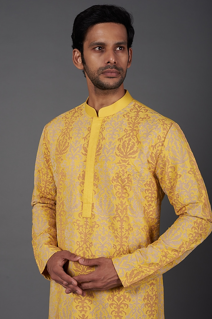 Yellow Embroidered Kurta Set by Kishore Ramani at Pernia's Pop Up Shop