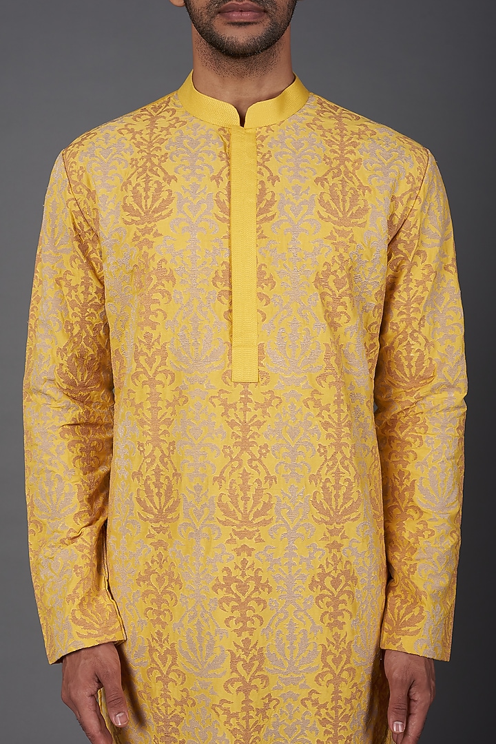 Yellow Embroidered Kurta Set by Kishore Ramani at Pernia's Pop Up Shop