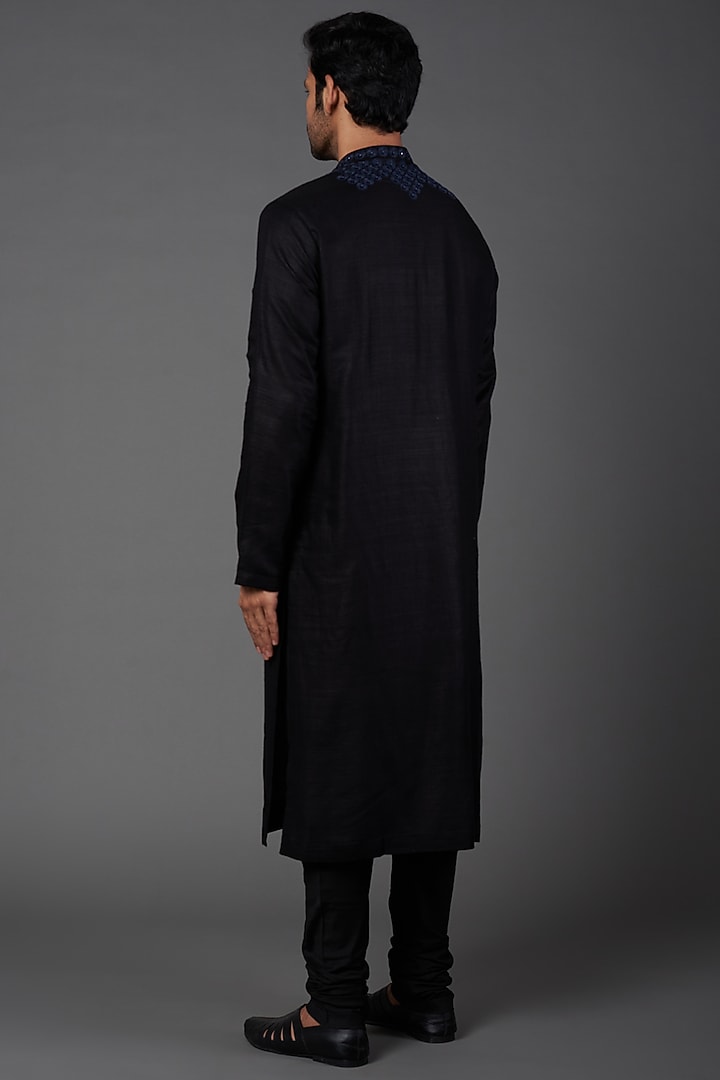 Black Embroidered Kurta Set by Kishore Ramani at Pernia's Pop Up Shop