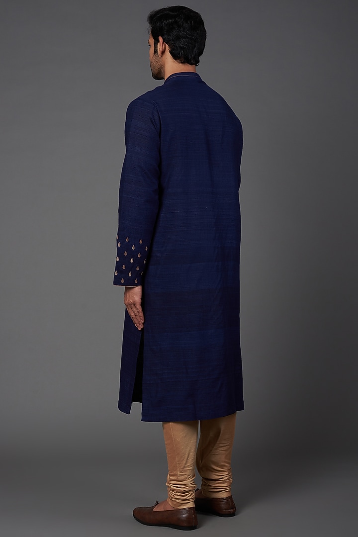 Navy Motif Embroidered Kurta Set by Kishore Ramani at Pernia's Pop Up Shop