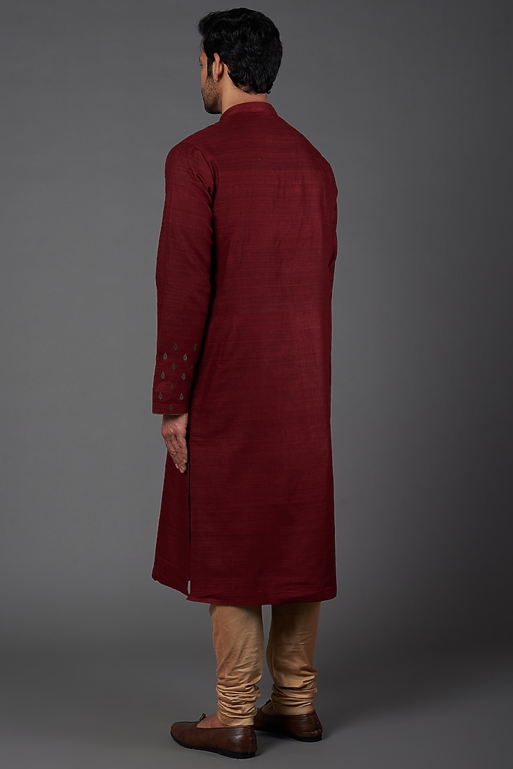 Deep Red Motif Embroidered Kurta Set by Kishore Ramani at Pernia's Pop Up Shop
