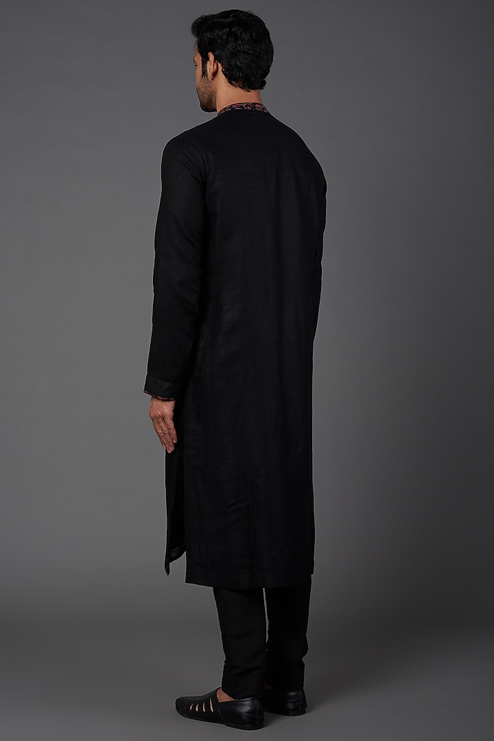 Black Asymmetrical Kurta Set by Kishore Ramani at Pernia's Pop Up Shop