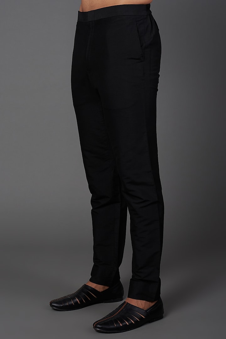 Black Asymmetrical Kurta Set by Kishore Ramani at Pernia's Pop Up Shop