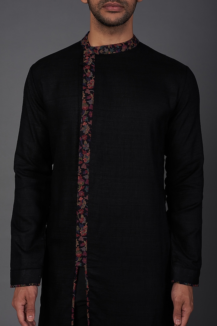 Black Asymmetrical Kurta Set by Kishore Ramani at Pernia's Pop Up Shop