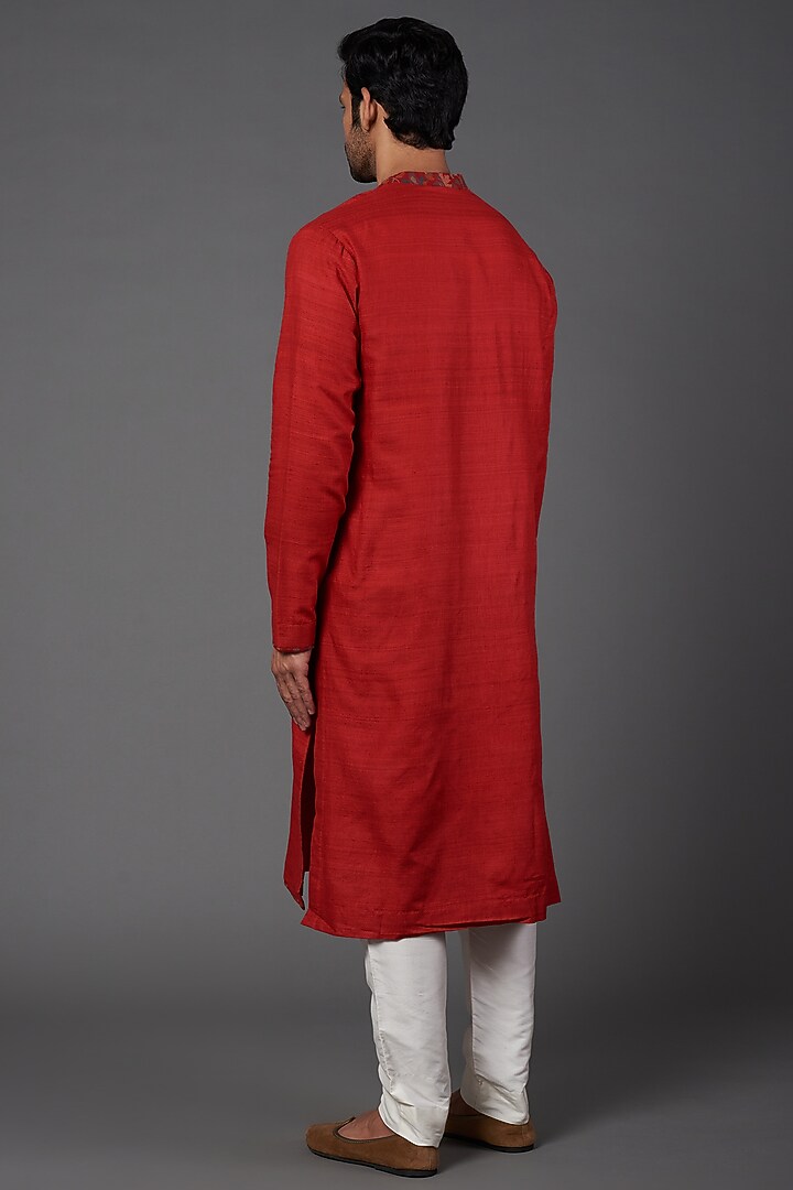Red Asymmetrical Kurta Set by Kishore Ramani at Pernia's Pop Up Shop