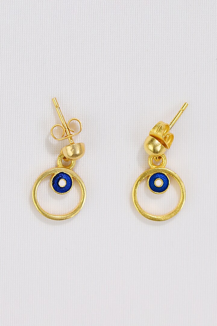 Gold Plated Enamelled Evil Eye Dangler Earrings by KIVAAKSHH at Pernia's Pop Up Shop