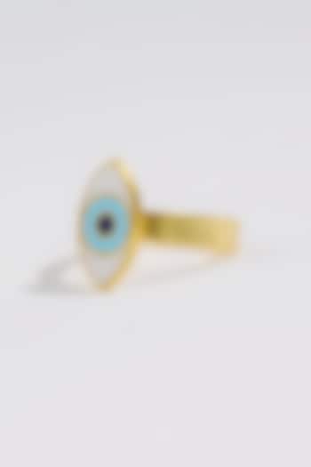 Gold Plated Enamelled Evil Eye Ring by KIVAAKSHH at Pernia's Pop Up Shop