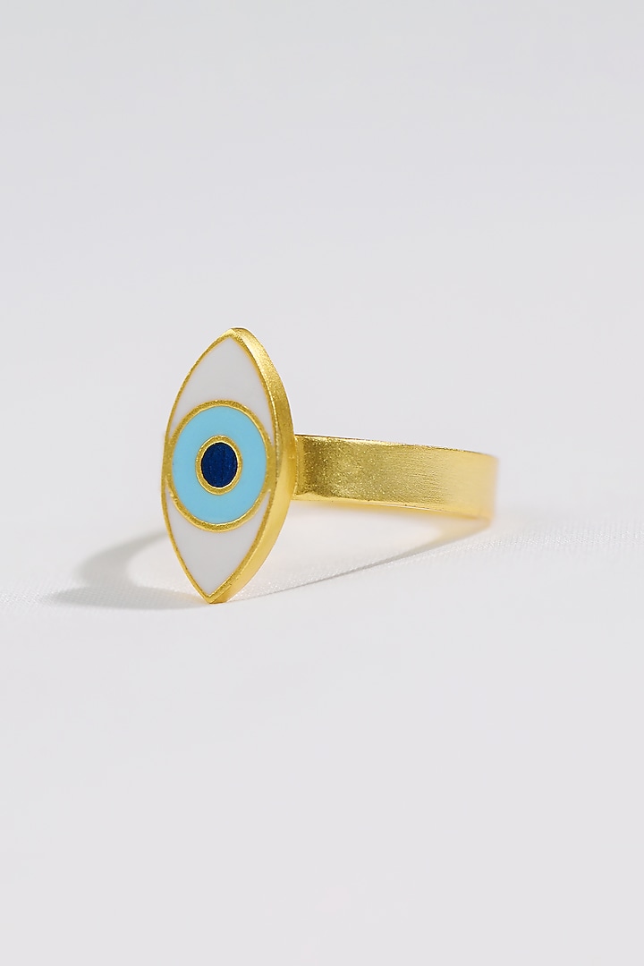 Gold Plated Enamelled Evil Eye Ring by KIVAAKSHH at Pernia's Pop Up Shop