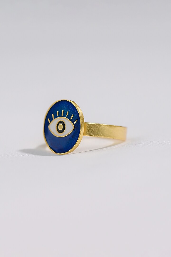 Gold Plated Enamelled Evil Eye Ring by KIVAAKSHH at Pernia's Pop Up Shop