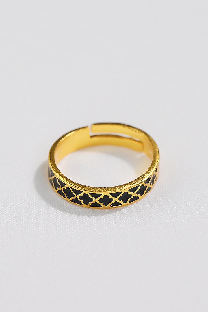 Gold Plated Engraved Enamelled Ring by KIVAAKSHH at Pernia's Pop Up Shop