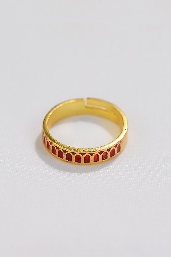 Gold Plated Engraved Enamelled Ring by KIVAAKSHH at Pernia's Pop Up Shop