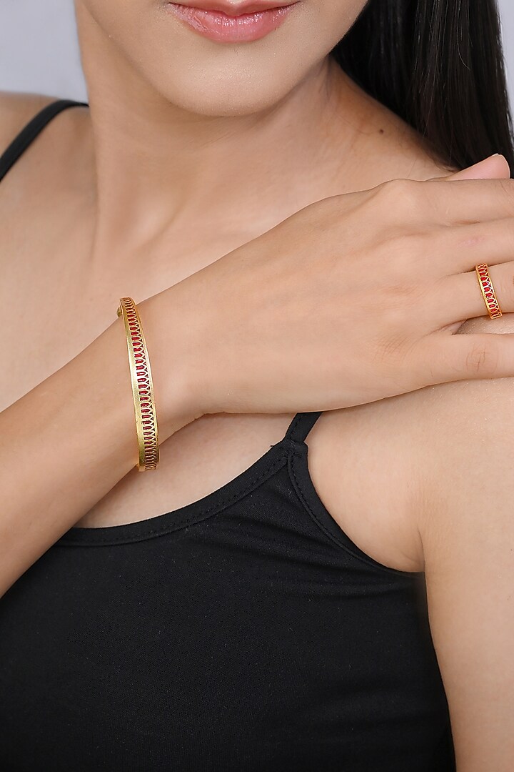 Gold Plated Engraved Enamelled Bangle by KIVAAKSHH at Pernia's Pop Up Shop