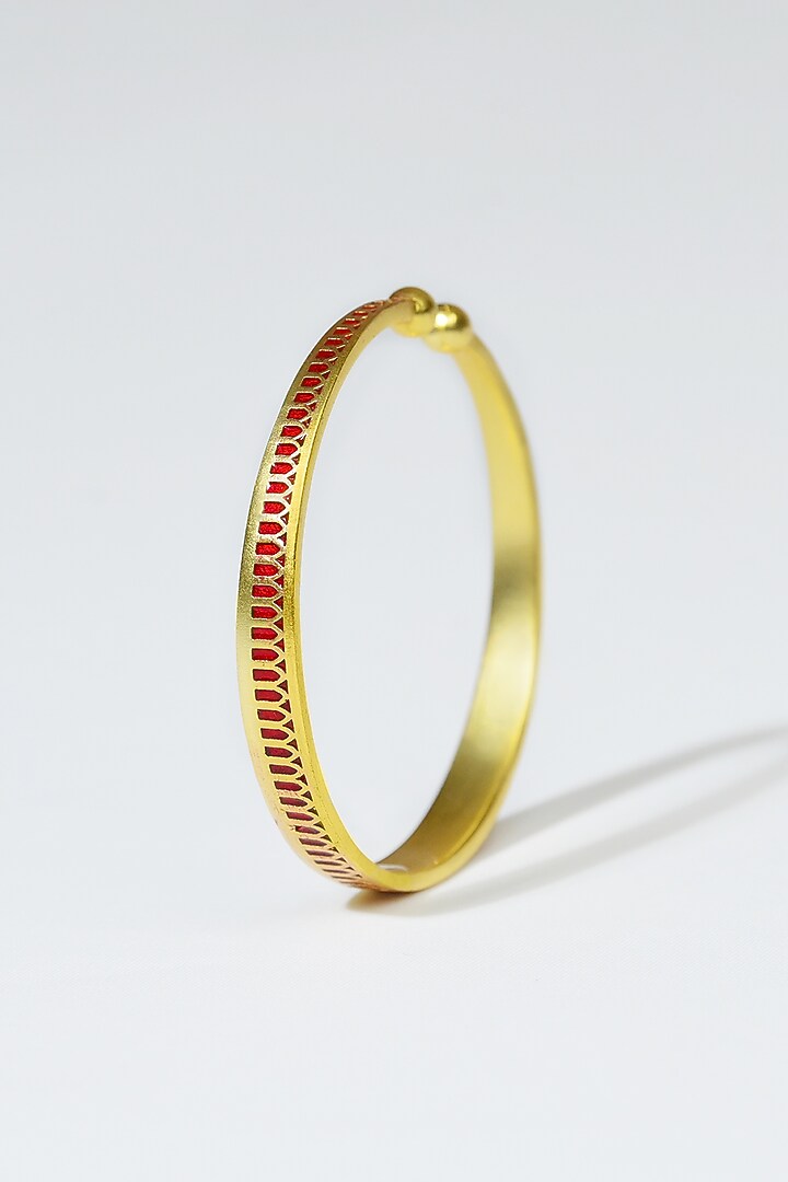 Gold Plated Engraved Enamelled Bangle by KIVAAKSHH at Pernia's Pop Up Shop