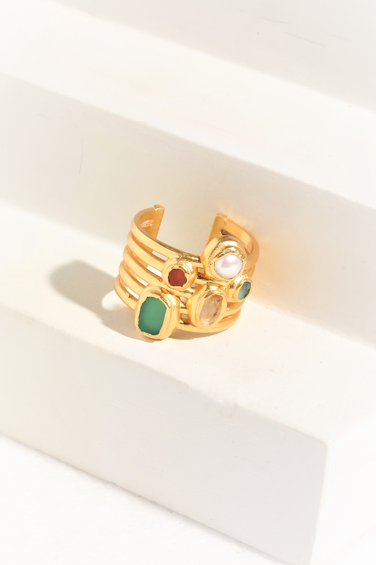 Gold Plated Multi-Colored Stone Handcrafted Ring by KIVAAKSHH at Pernia's Pop Up Shop