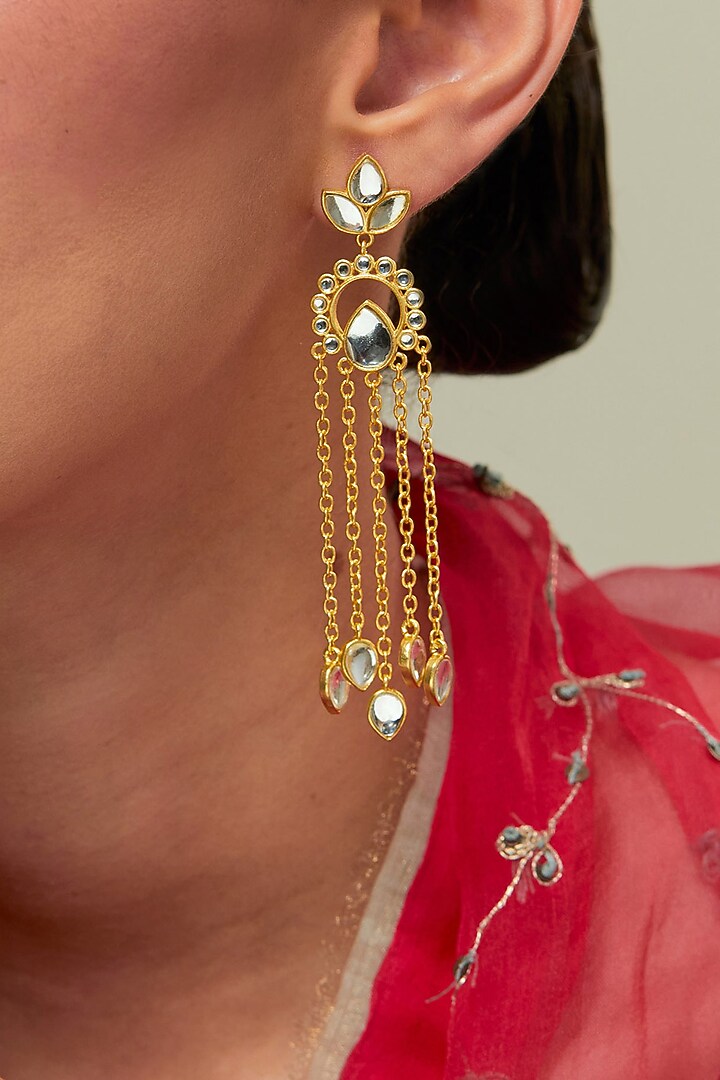 Gold Plated Kundan Polki & Pearl Dangler Earrings by KIVAAKSHH at Pernia's Pop Up Shop